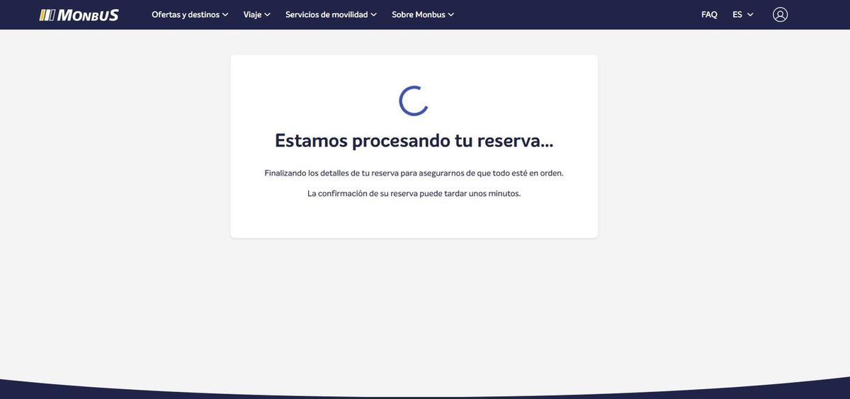 Web de Monbus, una vez hecha y cobrada una reserva