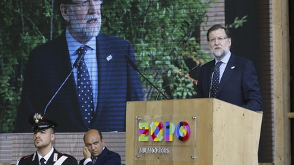 Rajoy, este lunes, durante la visita que ha hecho a la Expo de Milán, al celebrarse en esta muestra el Día de España.