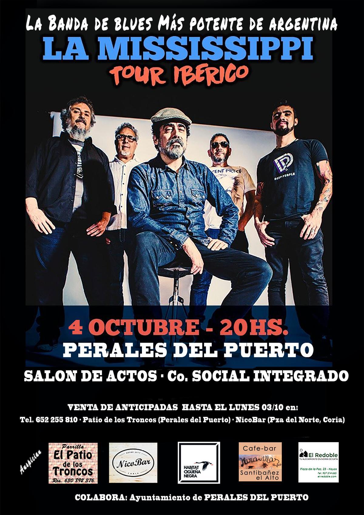 Cartel promocional del concierto de La Mississipi, dentro del Tour Ibérico por España.