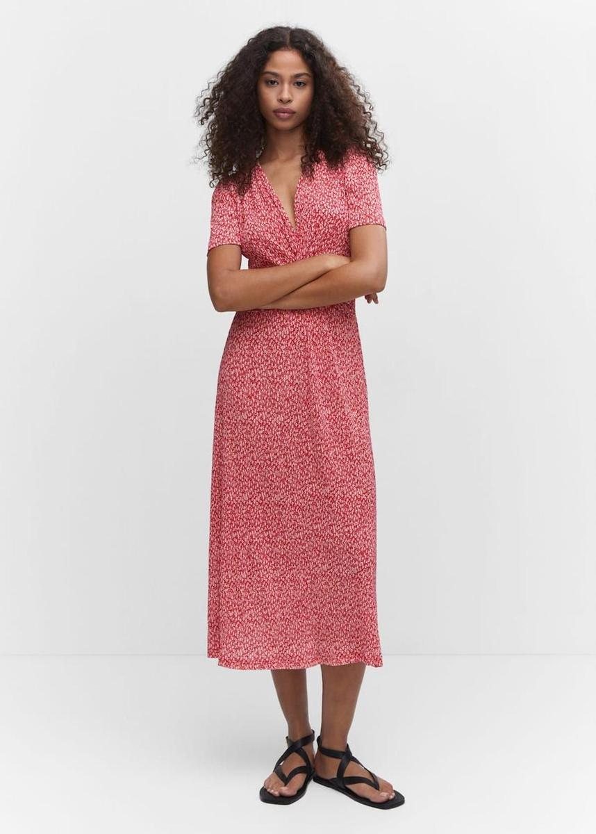 Vestido midi de manga corta con estampado de flores de Mango