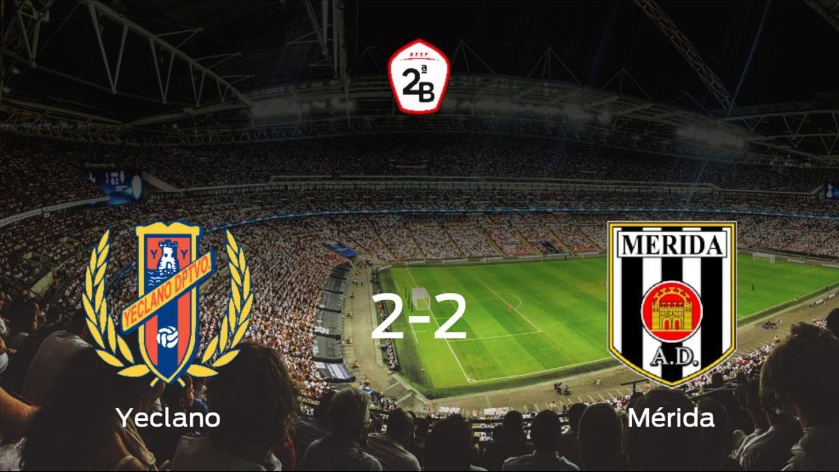 El Yeclano Deportivo y el Mérida AD suman un punto tras empatar a dos