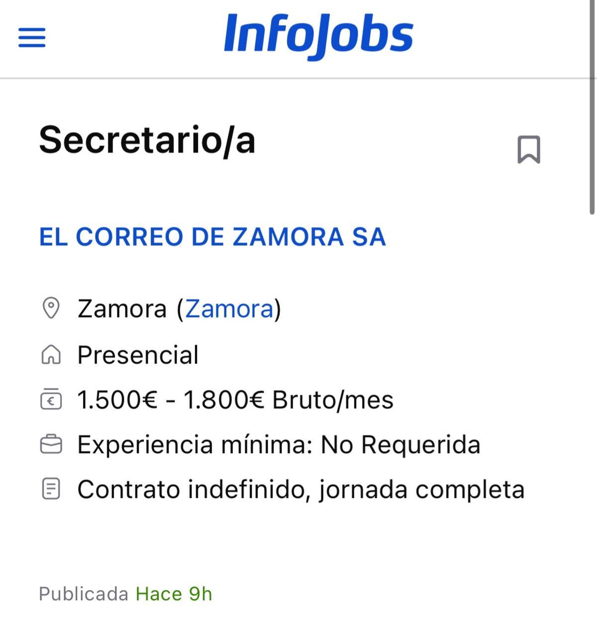 Falsa oferta de empleo en Infojobs, ya retirada