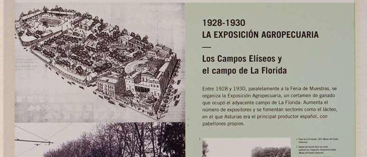 Panel explicativo de la Exposición Agropecuaria (1928-1930) y de la Exposición de Productos Regionales del Noroeste de España de 1946.