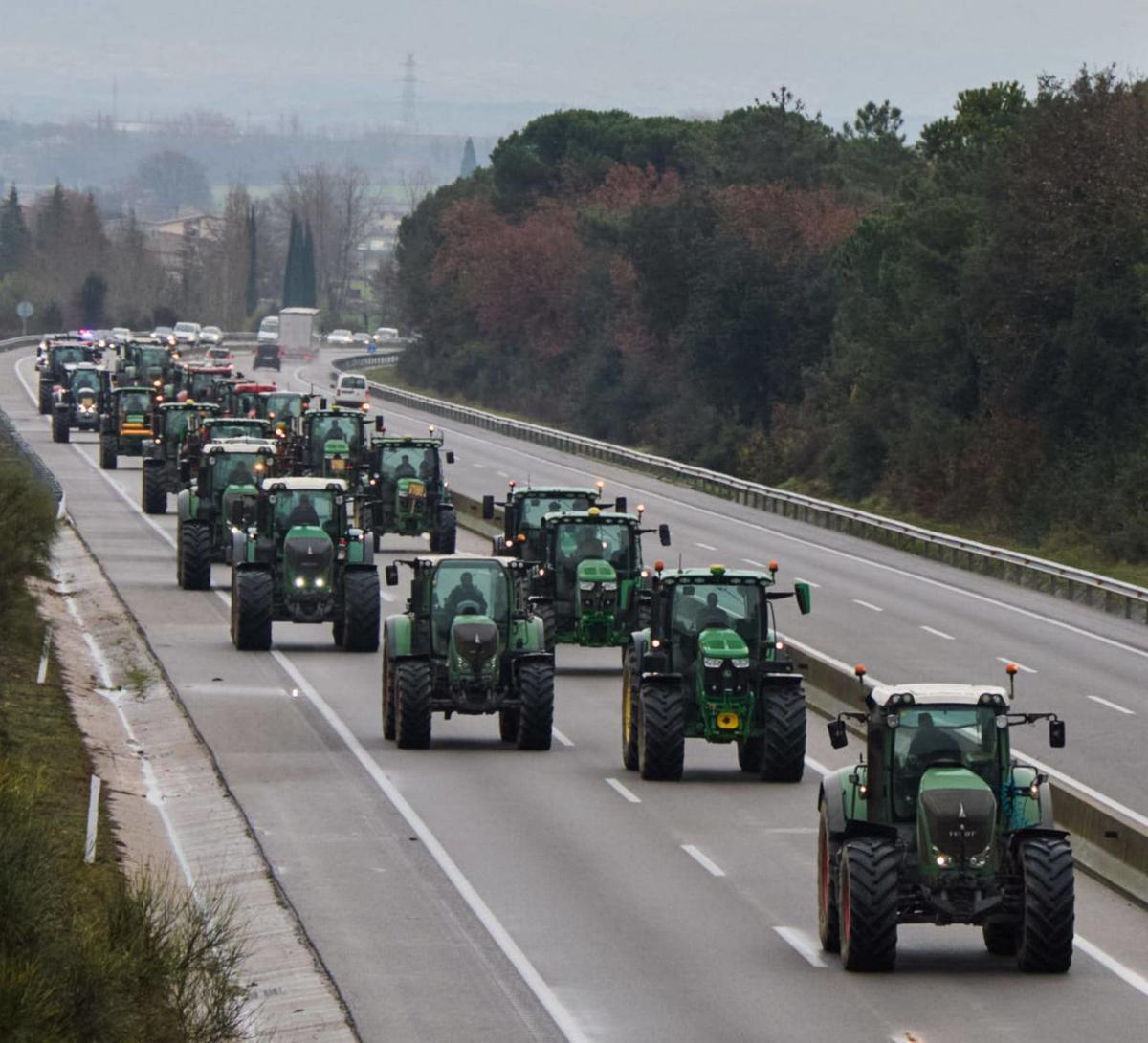 Uns 300 tractors bloquegen l’Eix Transversal per les crisis ramaderes
