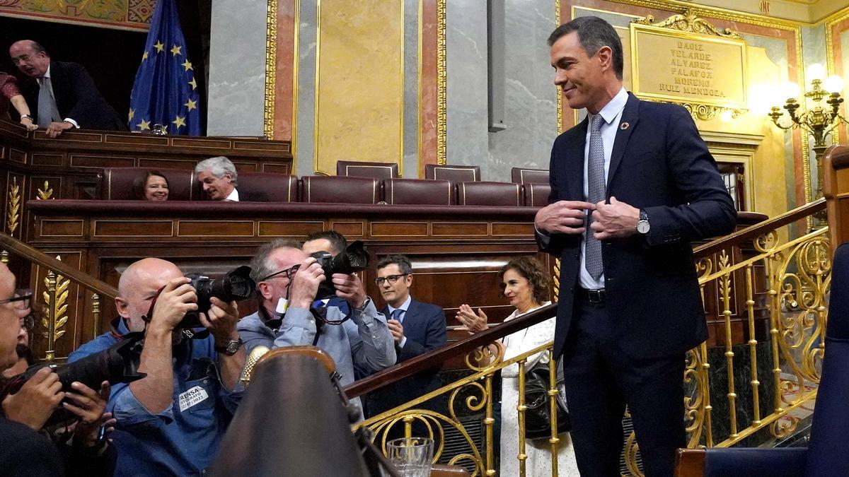 El presidente del Gobierno, Pedro Sánchez, en la primera sesión del debate del estado de la nación en el Congreso.