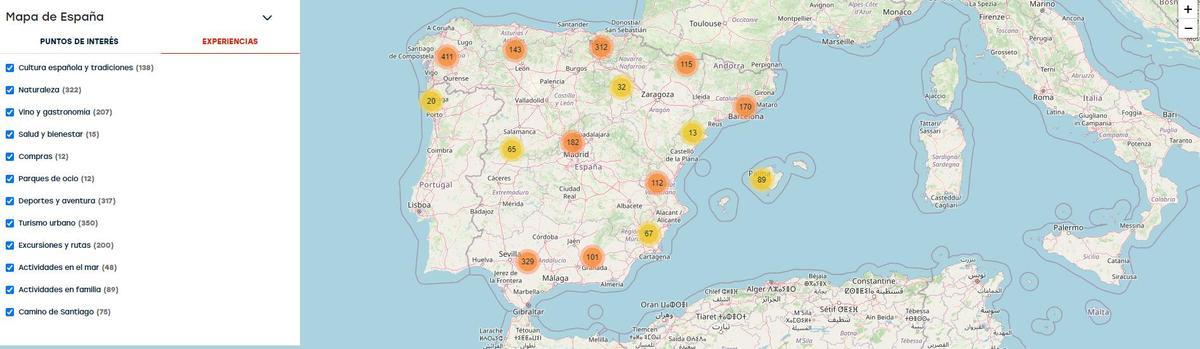 Mapa interactivo del portal oficial de turismo de España