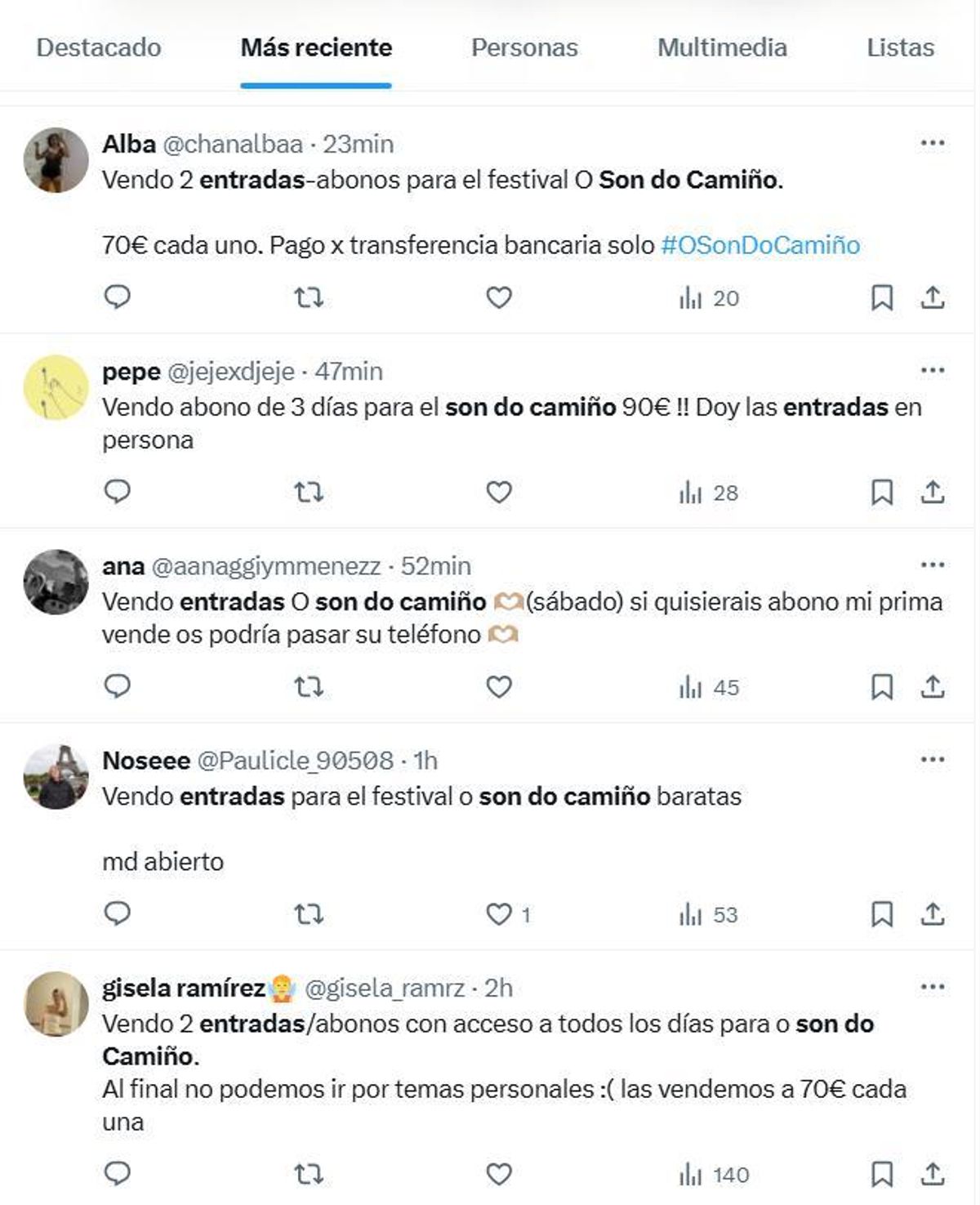 Anuncios de reventa de entradas en X