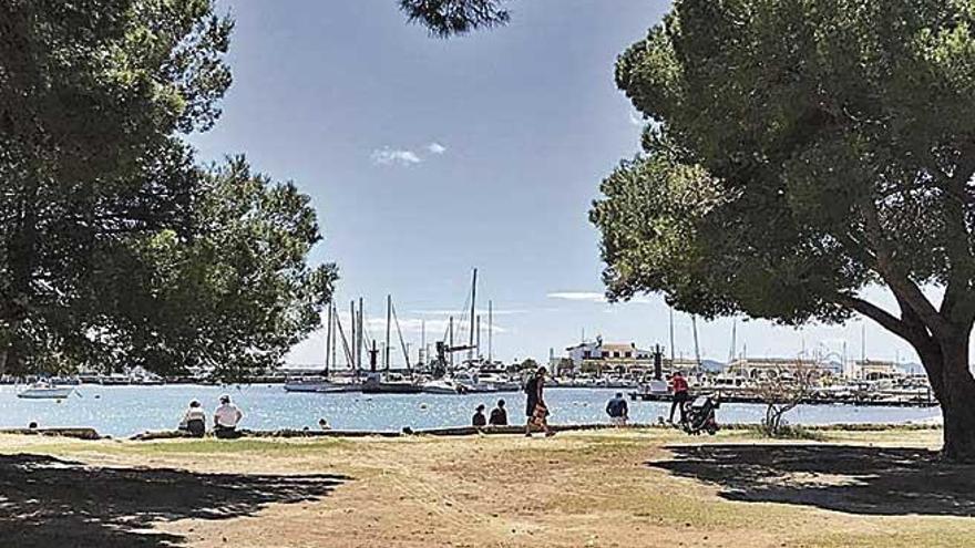 Zona verde junto al acuario y la playa del puerto de la Colònia, ante los apartamentos Cas Català.