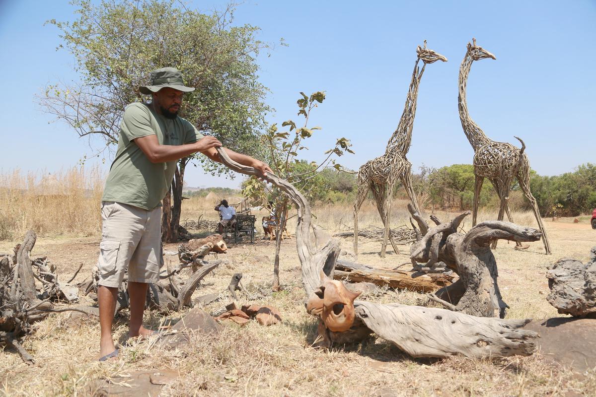 Artistas de Zimbabue convierten plantas invasoras en esculturas fantásticas