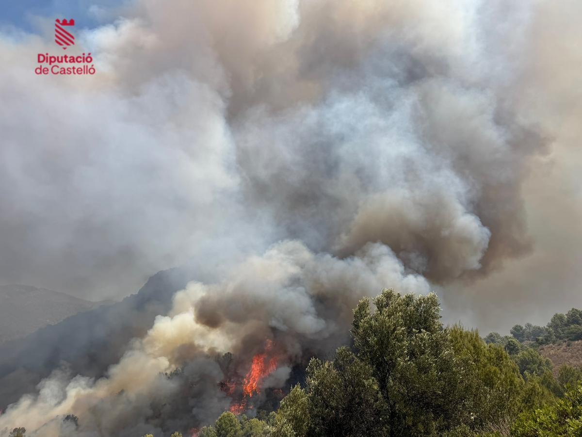 Imágenes del incendio en La Vall d'Uixò: los bomberos no logran controlar el fuego