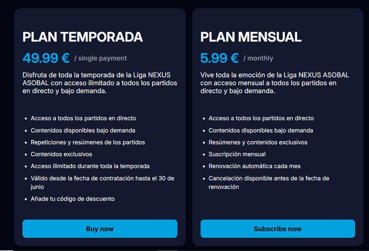 Condiciones de suscripción a la plataforma Asobal TV la próxima temporada.