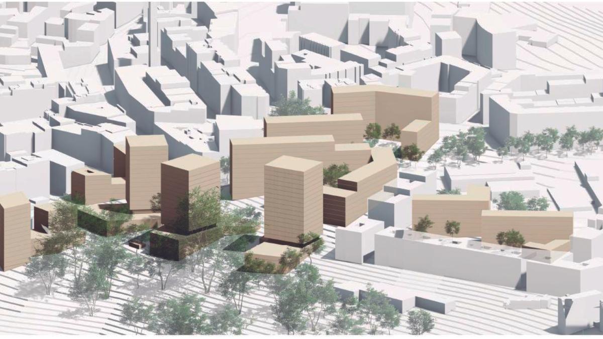 Los edificios que se proyectan en Parque de Oza, marcados en beis.