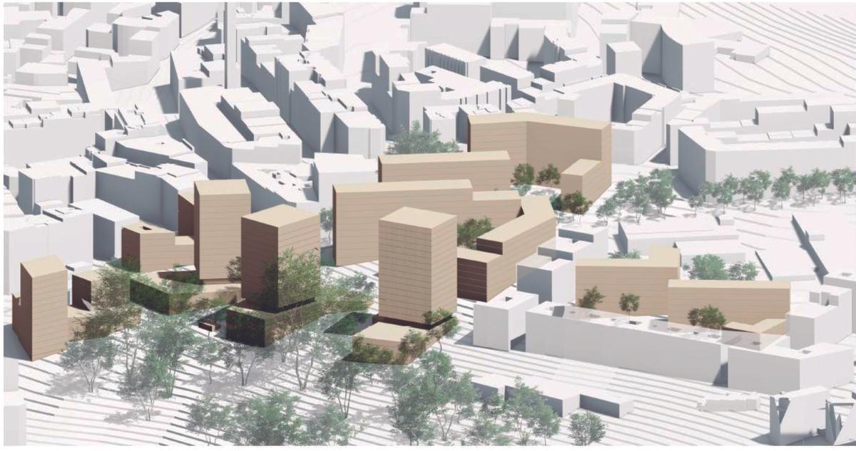 Los edificios que se proyectan en Parque de Oza, marcados en beis.