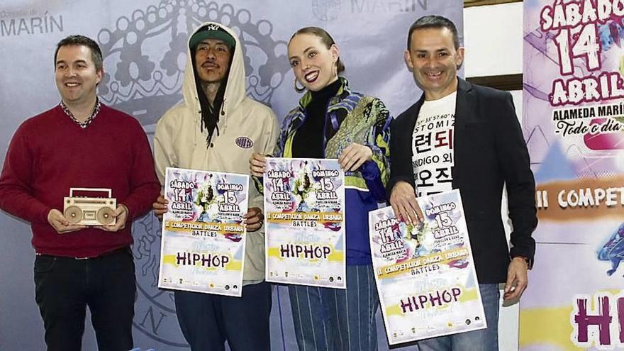 Presentación de la Marín Hiphop Weekend con los organizadores y el concejal de Deportes. // S.A.