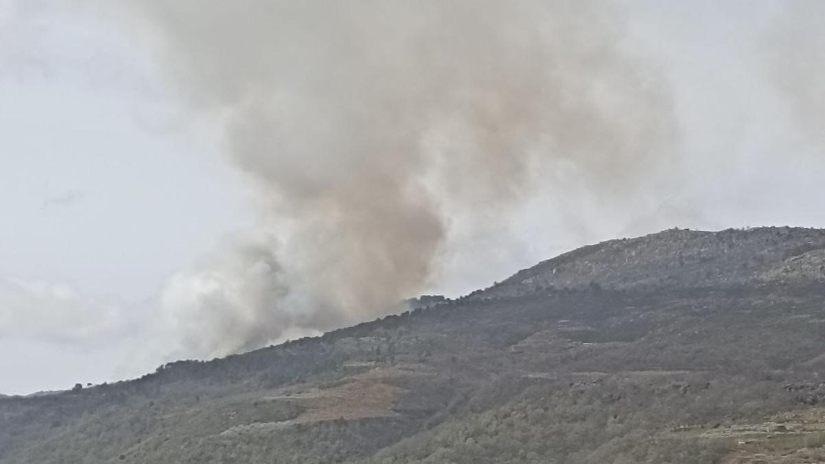 Columna de humo del incendio declarado esta tarde cerca de Navaconcejo.