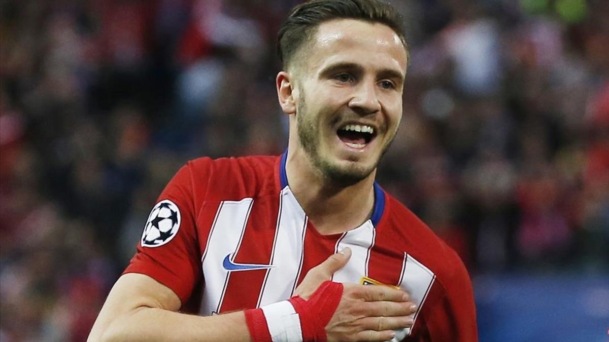 Saúl celebra su gol ante el Bayern Múnich en el Vicente Calderón