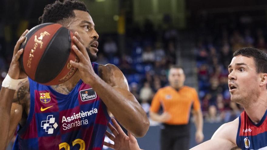 Cory Higgins, que serà baixa per al partit per lesió, i Dani Pérez, en l&#039;últim Barça-Baxi al Palau