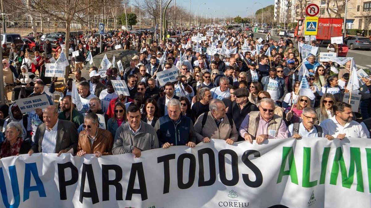 Manifestación convocada por el sector agrario de Huelva para exigir infraestructuras hídricas, en Sevilla.