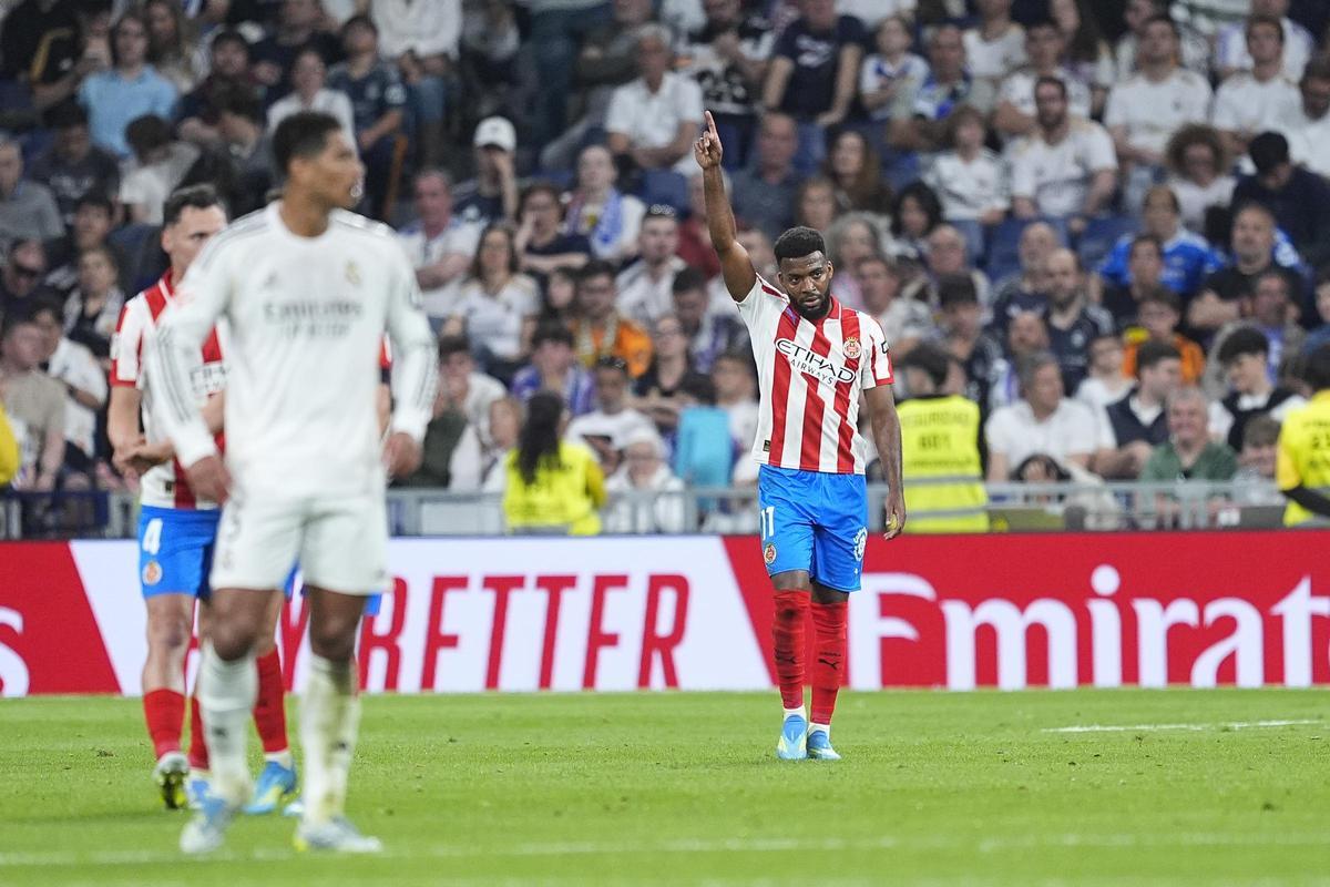 Thomas Lemar celebra el gol aconseguit al Bernabéu (1-1)