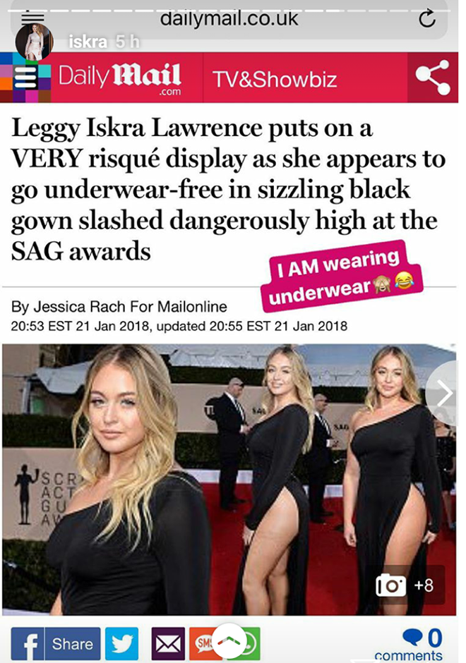 La modelo Iskra Lawrence confirma que sí llevaba ropa interior