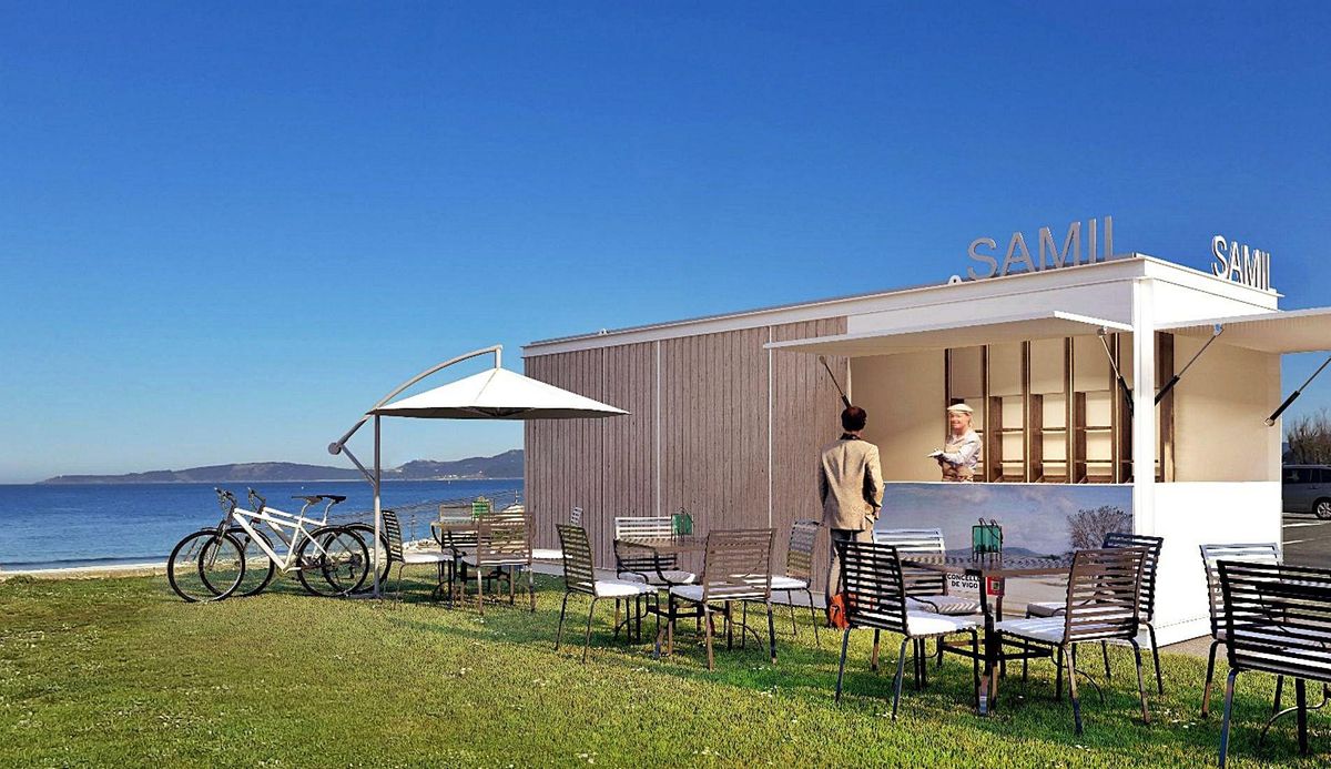Infografía que muestra cómo será el quioscoproyectado por el Concello para Samil.