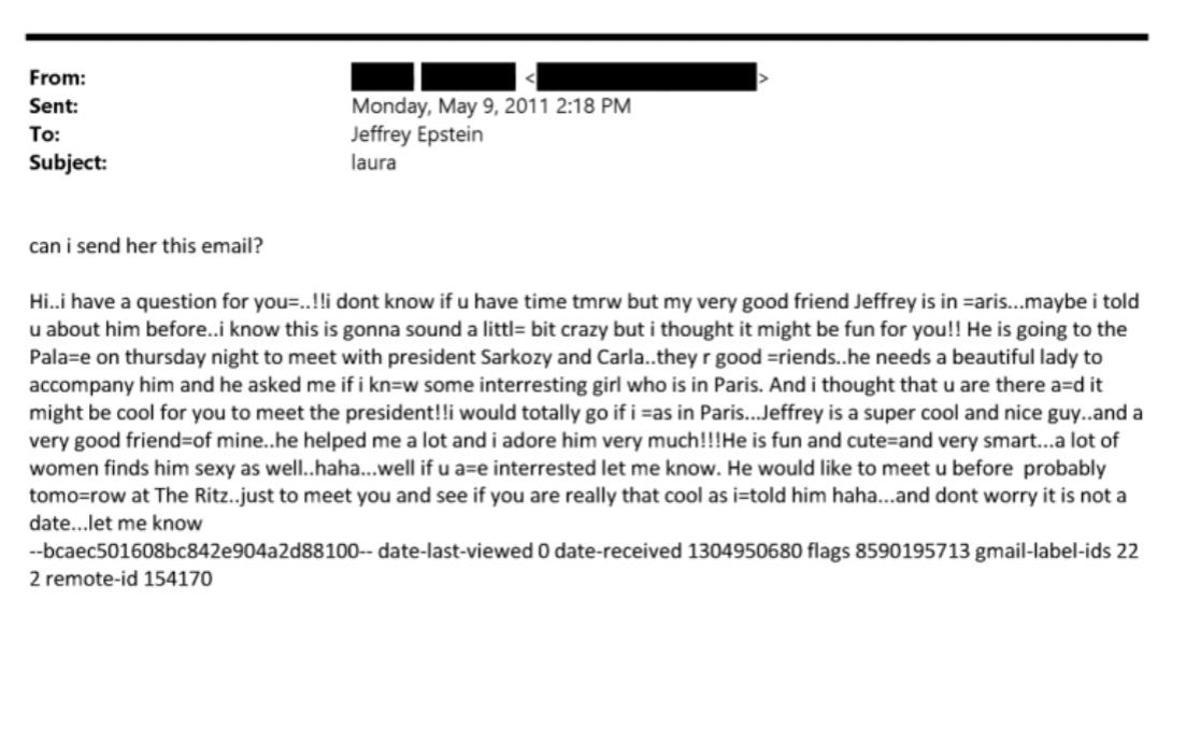 Correo electrónico perteneciente a los archivos desclasificados de Epstein