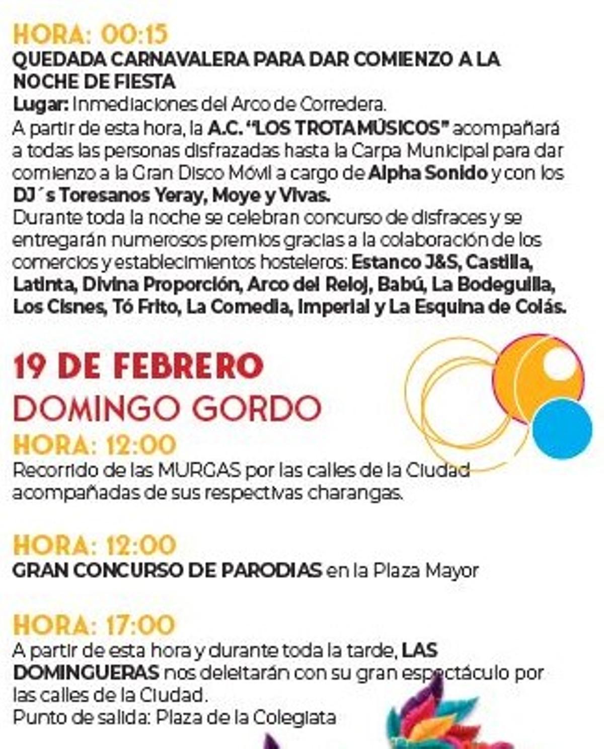 Programa de Carnaval de Toro 2023.