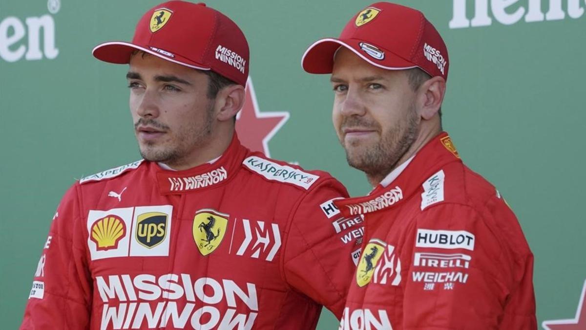 Charles Leclerc y Sebastian Vettel,en la presentación de Ferrari.