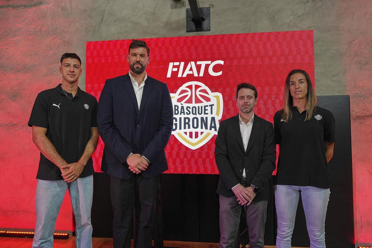 Maxi Fjellerup, Marc Gasol, Joan Manuel Castells i Queralt Casas, durant l'acte d'avui a Fontajau