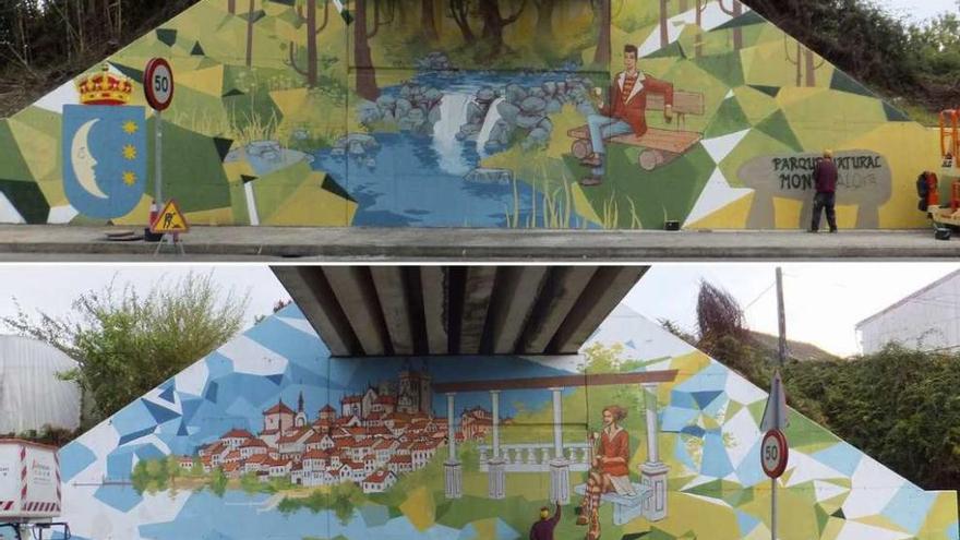 Los dos murales bajo el puente de As Bornetas. // FdV