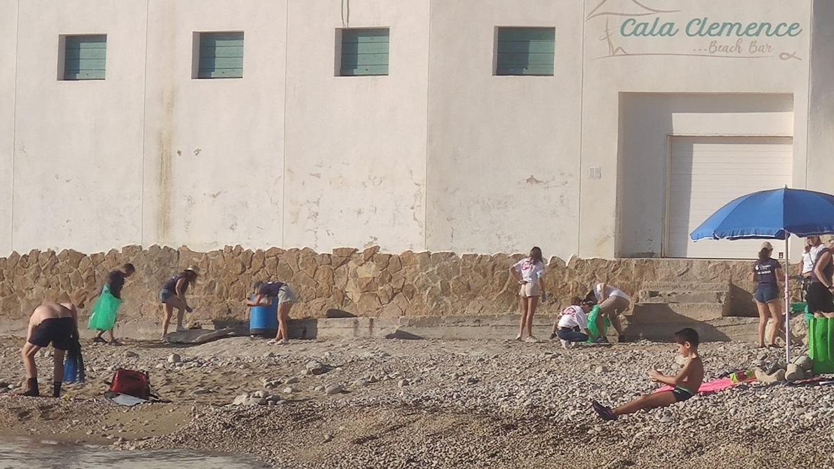 Los voluntarios limpian la cala de la Barraca