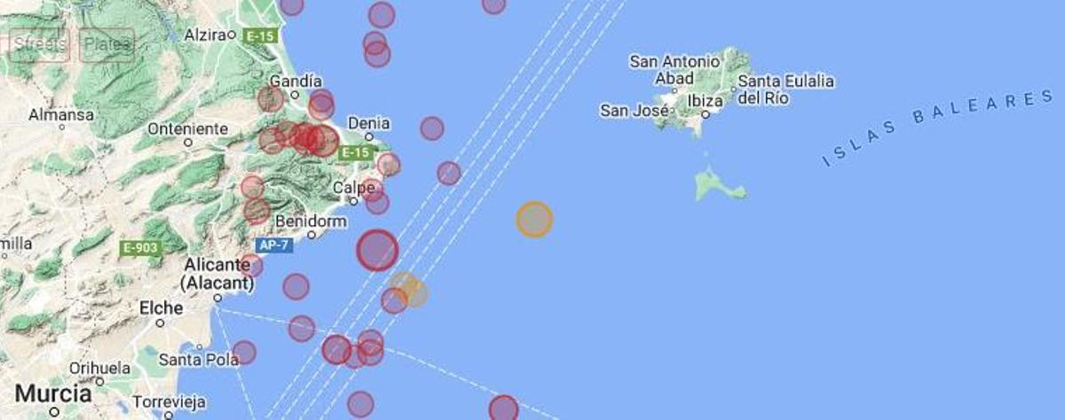 Actividad sísmica registrada durante los últimos cien años cerca de Ibiza