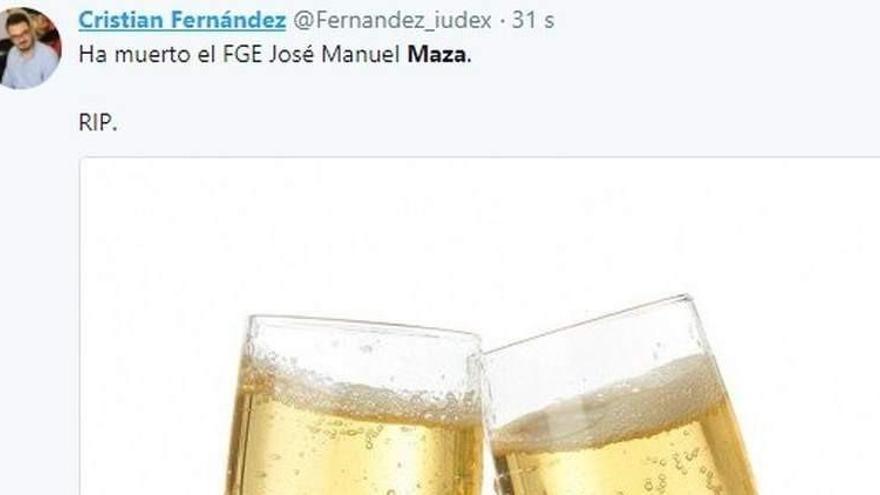Missatge de Fernández a Twitter després de la mort de José Manuel Maza
