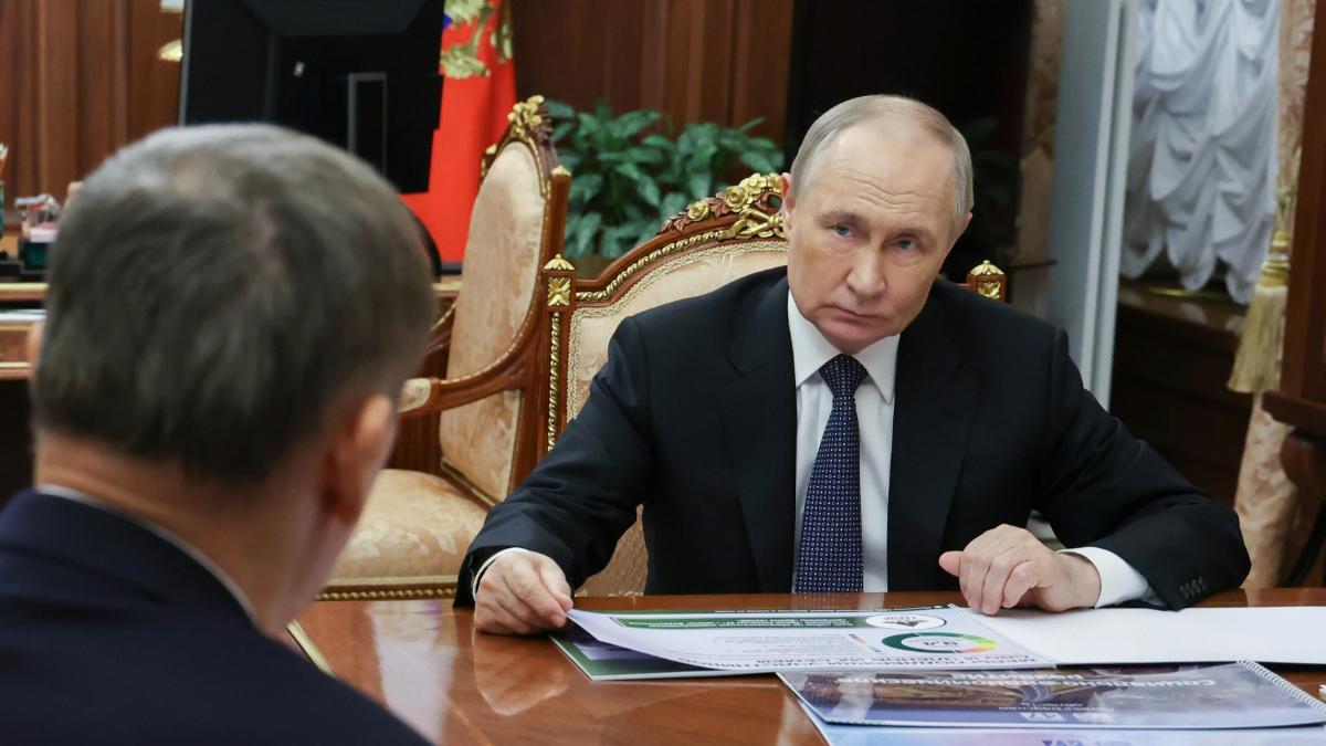 El presidente ruso, Vladímir Putin, se reúne con el gobernador de la región de Leningrado, Alexander Drozdenko, en el Kremlin de Moscú, Rusia, el viernes 28 de marzo de 2025.
