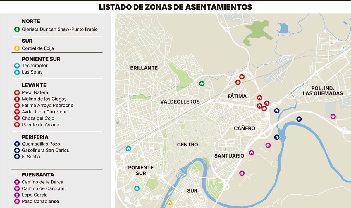 Listado de zonas de asentamientos en Córdoba.