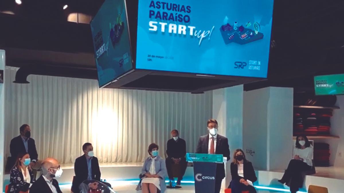 Enrique Fernández, durante la presentación de «Start in Asturias».