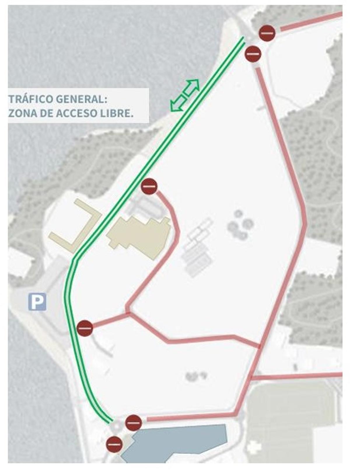 En verde, la zona de acceso libre.