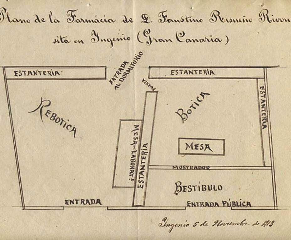 Plano de la primera farmacia abierta en la Calle Nueva. | | LP/DLP