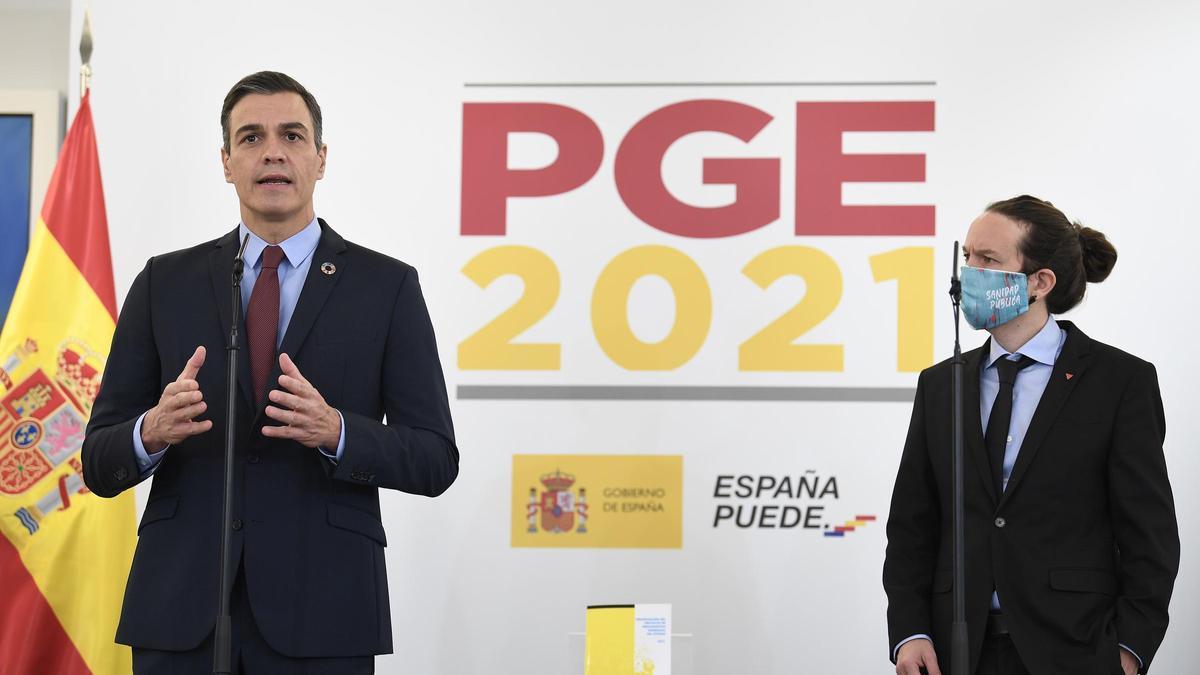 Pedro Sánchez y Pablo Iglesias en la presentación de los presupuestos