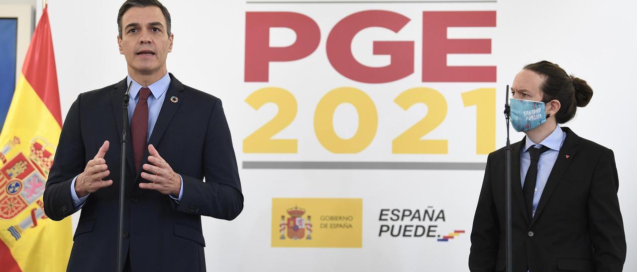 Pedro Sánchez y Pablo Iglesias en la presentación de los presupuestos