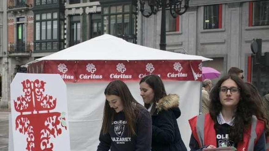 Alumnas del Nazaret, ante el &quot;árbol de las buenas obras&quot;.