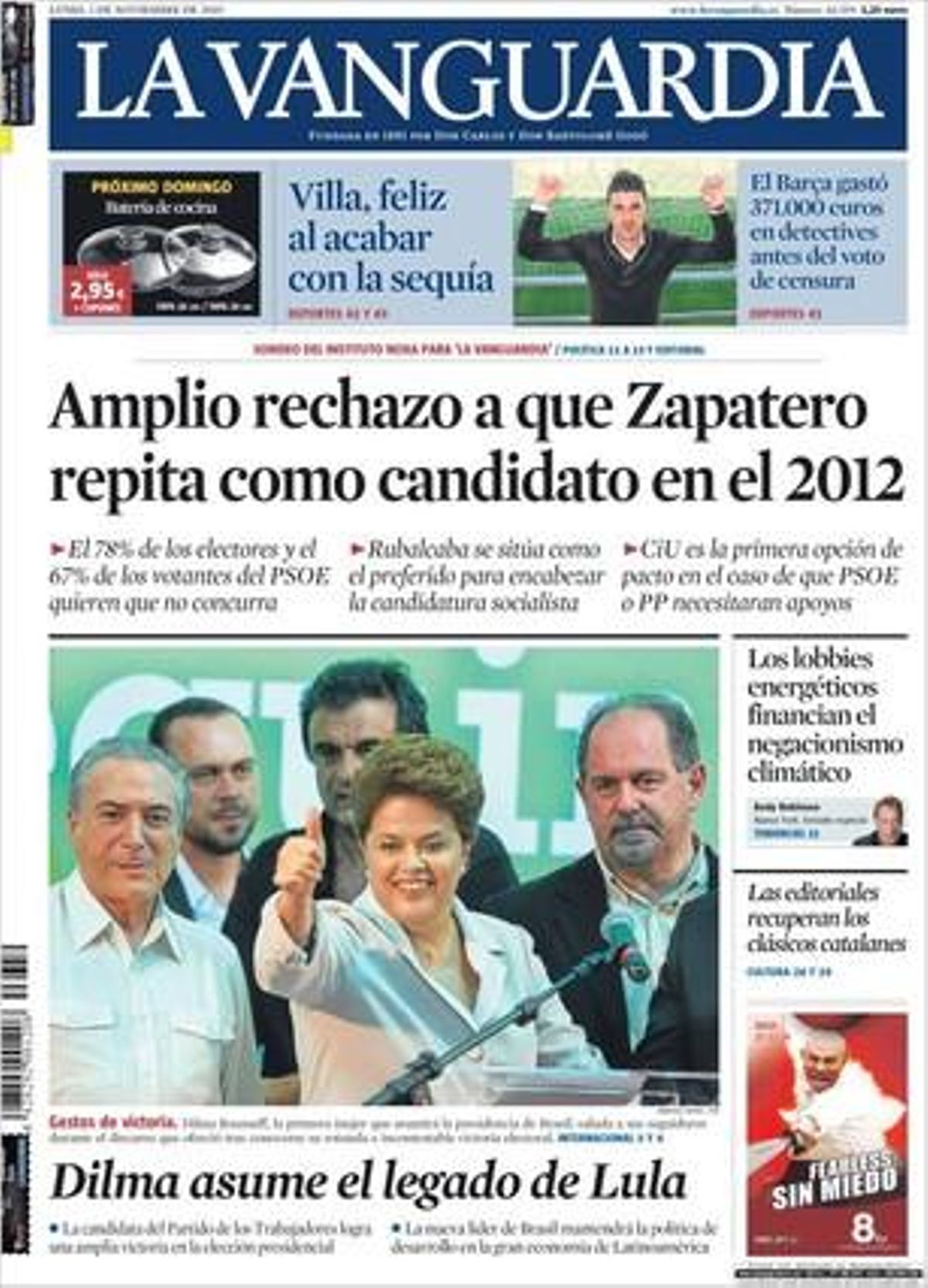 A més de les notícies de primera pàgina, a dins ’La Vanguardia’ també destaca que els subhasters han desaparegut dels jutjats perquè els canvis legals i la falta de vendes obren al públic les subhastes judicials; i que l’associació empresarial Associació per al Progrés de la Direcció (APD) convoca el seu primer congrés per buscar la reactivació.