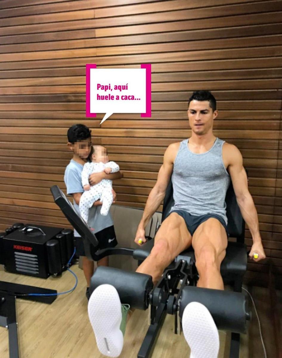 Cristiano Ronaldo con sus hijos en el gym