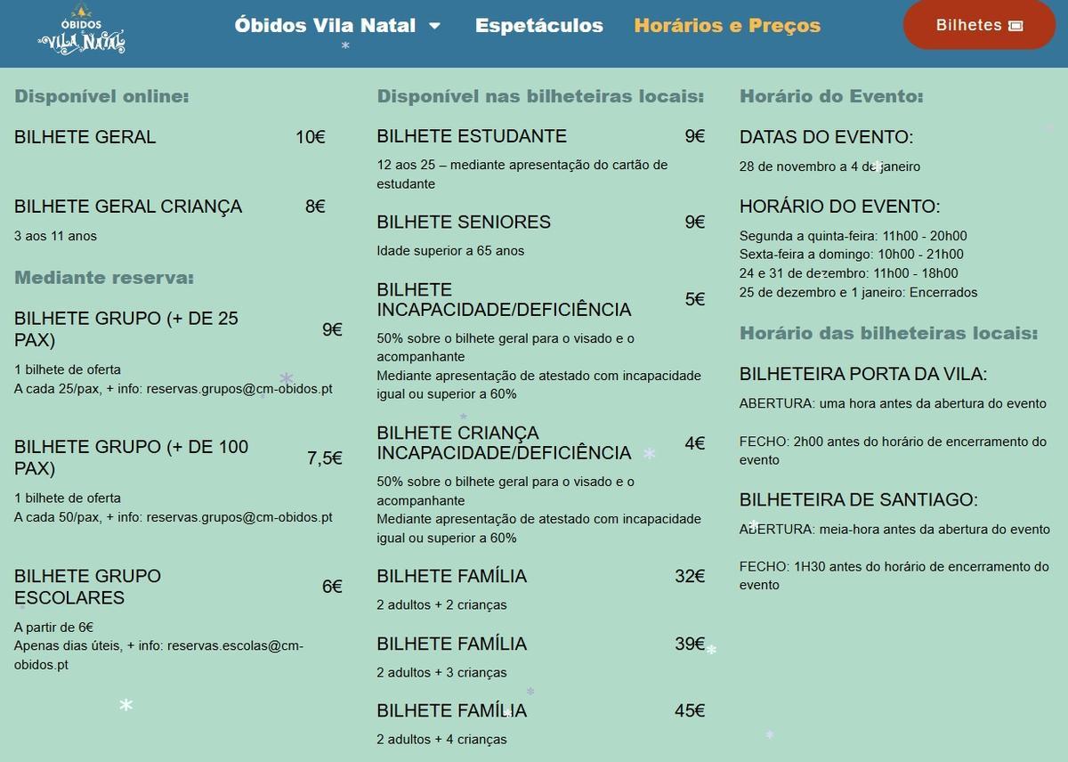Horarios y previos de la Vila Natal de Óbidos 2025.