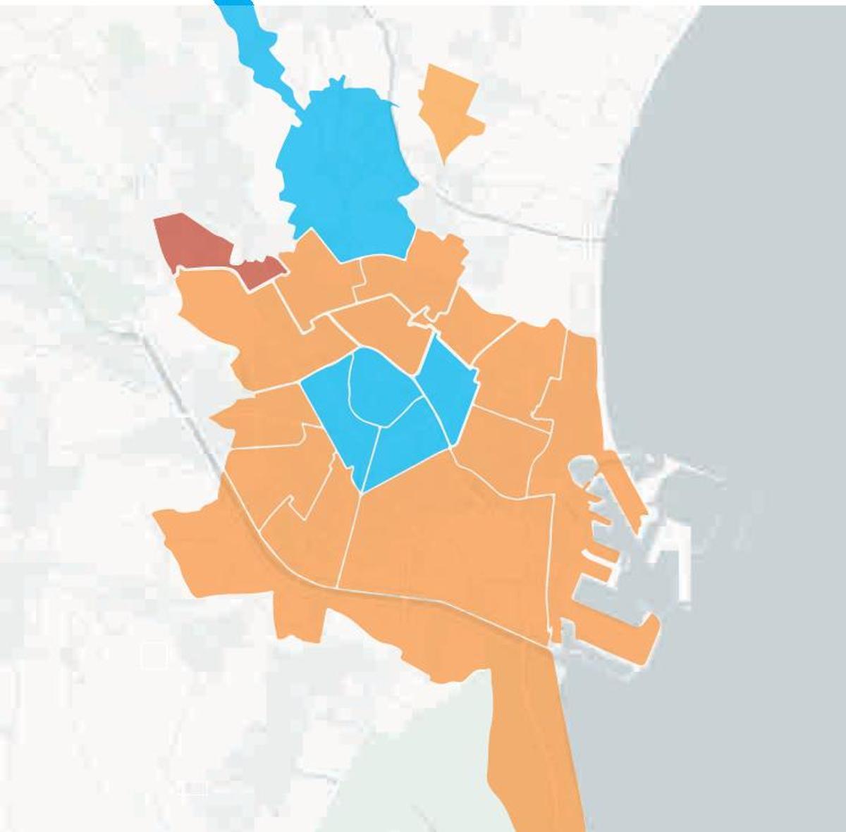 El mapa de la ciudad se tiñe  de azul PP con la victoria en  la totalidad de los 19 distritos