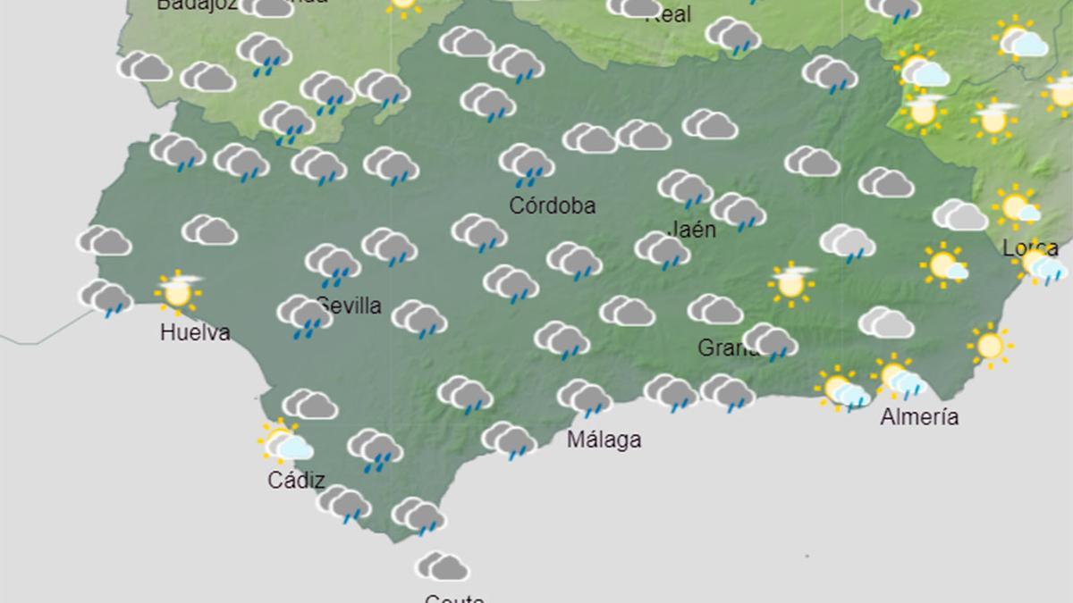 Previsión de lluvias a las 13.00 horas el martes 15 de octubre.