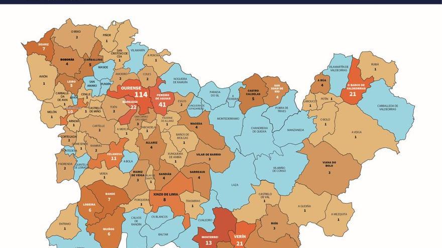 Mapa de los muertos por municipios en la provincia. //Sergas