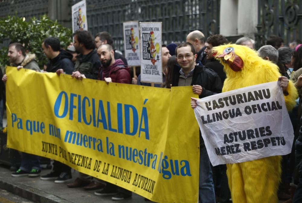 Protesta ante la junta por la oficilidad del asturiano