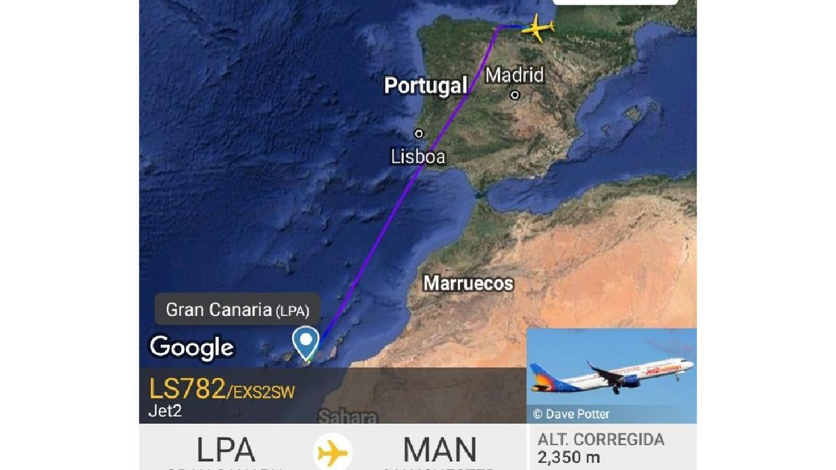 Ruta del avión que aterrizó de emergencia en Loui, Vizcaya, por tener los lavabos de la aeronave estropeados.