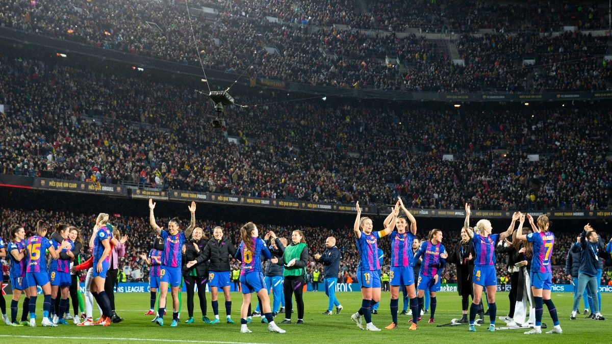 Las jugadoras del Barça, celebrando el 5-2 al Madrid